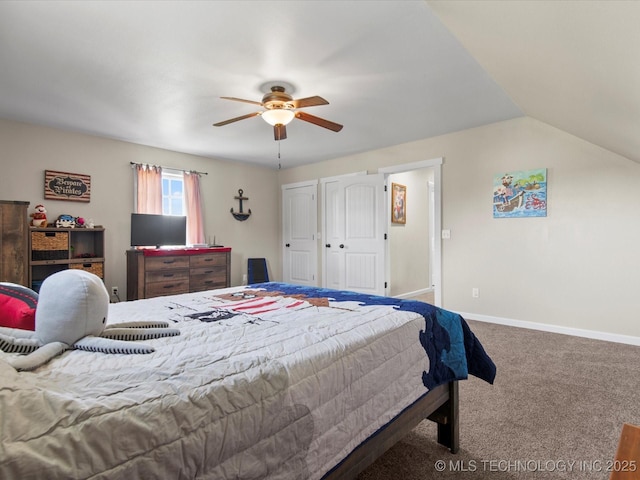 16145 Ew 255 Rd, Nowata, OK 74048 - bedroom with carpet flooring, a ceiling fan, and vaulted ceiling