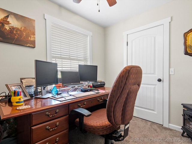 16145 Ew 255 Rd, Nowata, OK 74048 - office area featuring ceiling fan and light colored carpet
