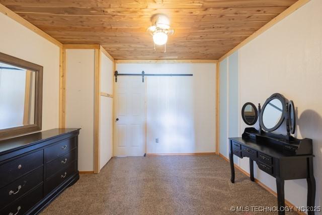 604 N N W, Konawa, OK 74849 - bedroom with wood ceiling and carpet
