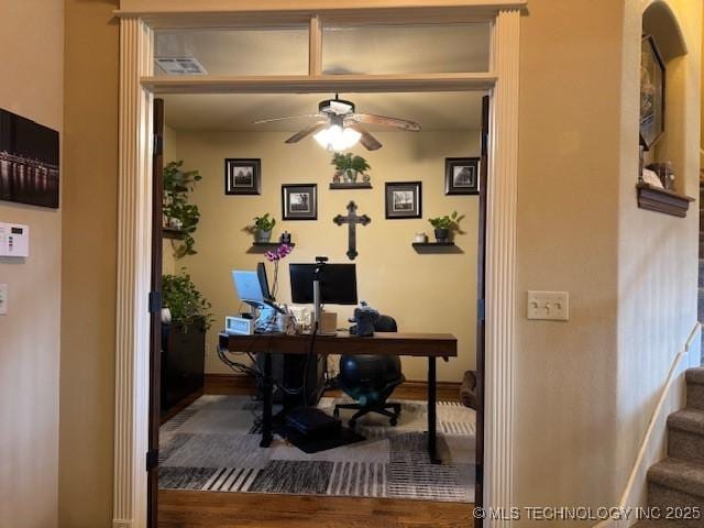 2511 E 138th St S, Bixby, OK 74008 - office space featuring ceiling fan and wood finished floors