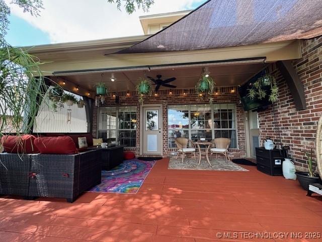 2511 E 138th St S, Bixby, OK 74008 - view of patio with a deck, an outdoor hangout area, and ceiling fan