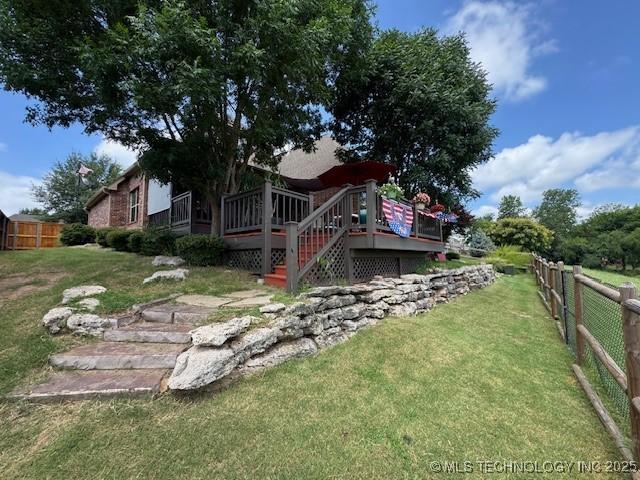 2511 E 138th St S, Bixby, OK 74008 - rear view of house with a fenced backyard and a deck