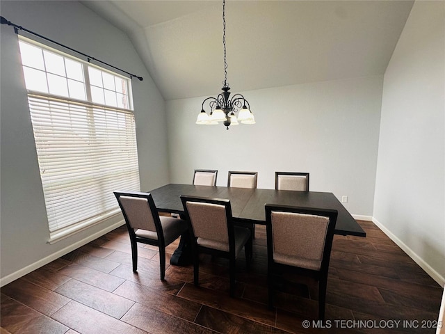 10219 N 119th E Ave, Owasso, OK 74055 - dining area with a chandelier, dark wood finished floors, and vaulted ceiling