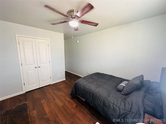10219 N 119th E Ave, Owasso, OK 74055 - bedroom featuring wood finished floors, ceiling fan, and a closet
