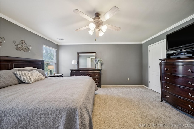 11710 S Willow St, Jenks, OK 74037 - bedroom with carpet, ornamental molding, and ceiling fan