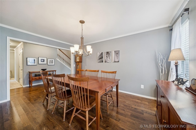 11710 S Willow St, Jenks, OK 74037 - dining space with a chandelier, dark wood-style flooring, and ornamental molding