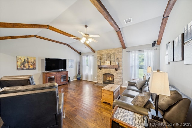 11710 S Willow St, Jenks, OK 74037 - living area featuring ceiling fan, dark wood finished floors, healthy amount of natural light, and a fireplace