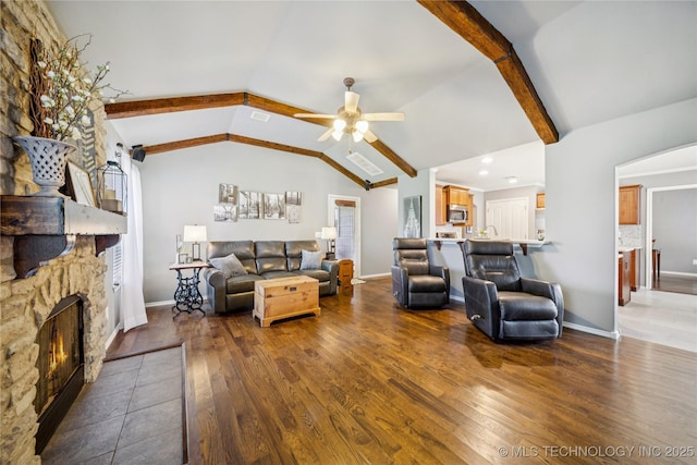 11710 S Willow St, Jenks, OK 74037 - living room with a ceiling fan, wood finished floors, a fireplace, and recessed lighting