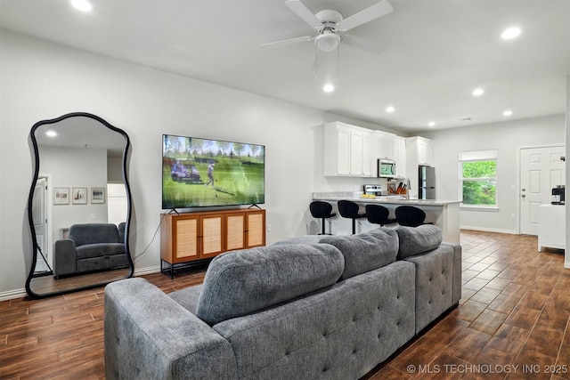 1325 Houston, Durant, OK 74701 - living area featuring dark wood-type flooring, recessed lighting, and ceiling fan