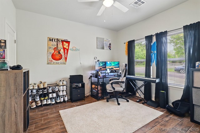 1325 Houston, Durant, OK 74701 - office area with dark wood-style flooring and a ceiling fan