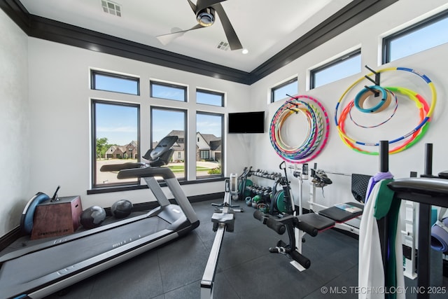 1226 W 109th Pl S, Jenks, OK 74037 - exercise room featuring ceiling fan and baseboards
