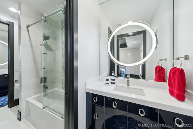1226 W 109th Pl S, Jenks, OK 74037 - full bathroom featuring vanity, bath / shower combo with glass door, and tile patterned floors