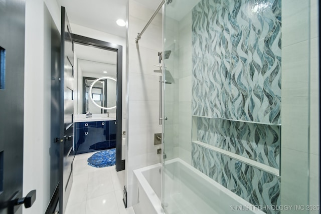 1226 W 109th Pl S, Jenks, OK 74037 - bathroom featuring shower / washtub combination, tile patterned floors, and vanity