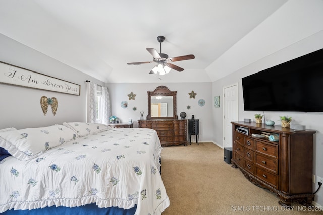3701 W Dallas St, Broken Arrow, OK 74012 - bedroom featuring lofted ceiling, light carpet, and a ceiling fan