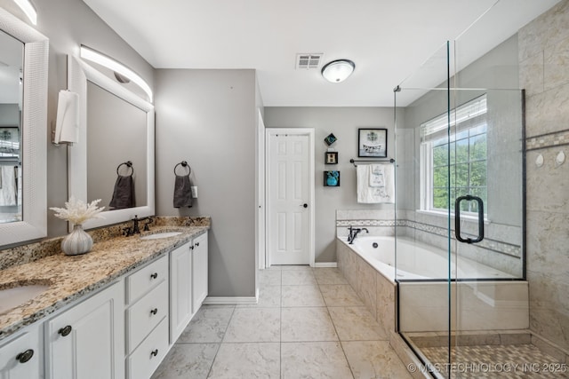 3701 W Dallas St, Broken Arrow, OK 74012 - full bathroom featuring double vanity, a bath, and a shower stall