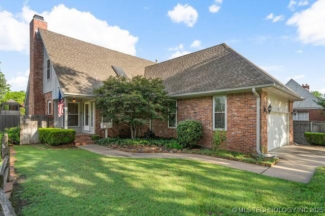 1620 S Florence Pl, Tulsa, OK 74104 - view of front of property featuring brick siding, an attached garage, driveway, a chimney, and a shingled roof