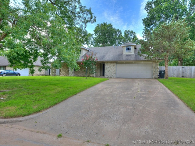 117 W Timberlane St, Broken Arrow, OK 74011 - view of front of house with stone siding, concrete driveway, and a garage