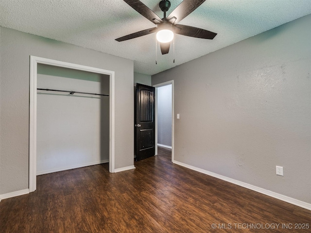 117 W Timberlane St, Broken Arrow, OK 74011 - unfurnished bedroom featuring wood finished floors, a closet, a textured ceiling, and ceiling fan