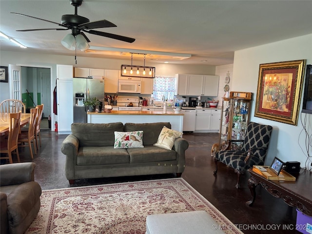 33803 S 4230th Rd, Inola, OK 74036 - living area featuring concrete floors and ceiling fan