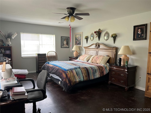 33803 S 4230th Rd, Inola, OK 74036 - bedroom with a desk, a ceiling fan, and concrete floors