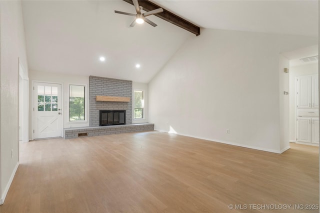 6905 S Redbud Ave, Broken Arrow, OK 74011 - unfurnished living room featuring a ceiling fan, light wood-type flooring, healthy amount of natural light, and recessed lighting