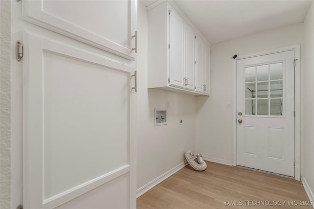 6905 S Redbud Ave, Broken Arrow, OK 74011 - washroom featuring electric dryer hookup, cabinet space, washer hookup, and light wood-type flooring