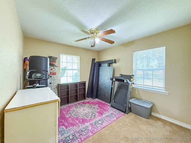 14174 County Road 3501, Ada, OK 74820 - office area with a ceiling fan, light colored carpet, and a textured ceiling