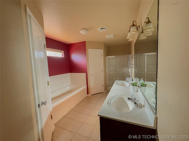 13155 E 132nd St N, Collinsville, OK 74021 - full bath featuring double vanity, tile patterned floors, a bath, and a shower stall