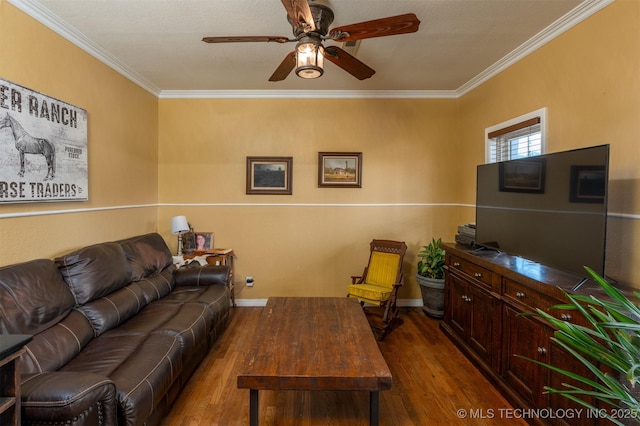 105074 N 3770, Okemah, OK 74859 - living area with ornamental molding, wood finished floors, and ceiling fan