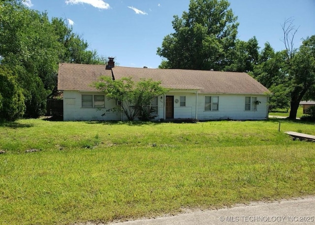 53801 S 355th Rd, Maramec Twp, OK 74045 - ranch-style house featuring a front lawn, a chimney, and roof with shingles