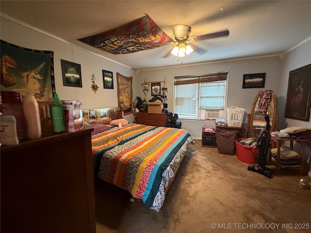 53801 S 355th Rd, Maramec Twp, OK 74045 - bedroom with crown molding, carpet, a ceiling fan, and cooling unit