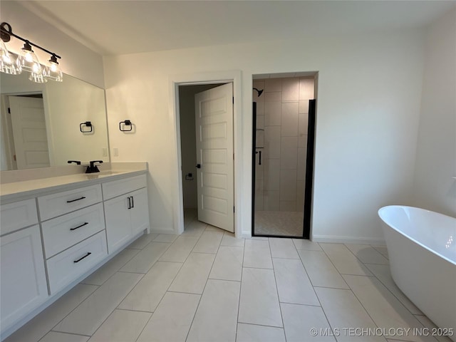 10416 E 132nd St S, Bixby, OK 74008 - bathroom featuring vanity, a soaking tub, and a stall shower