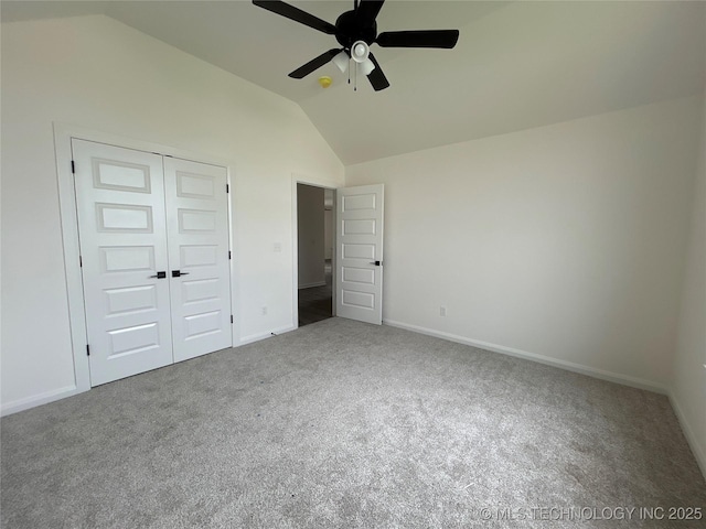 10416 E 132nd St S, Bixby, OK 74008 - unfurnished bedroom featuring lofted ceiling, carpet floors, a closet, and ceiling fan
