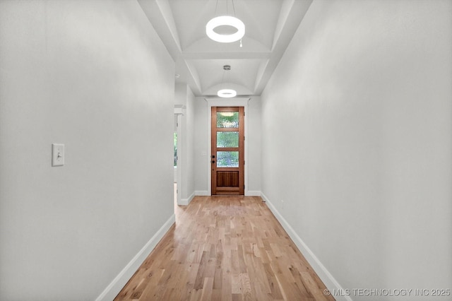 13236 E 4th Pl, Tulsa, OK 74108 - doorway to outside featuring light wood finished floors and baseboards