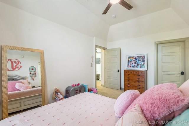 1536 E 35th Pl, Tulsa, OK 74105 - bedroom featuring carpet flooring, lofted ceiling, and a ceiling fan