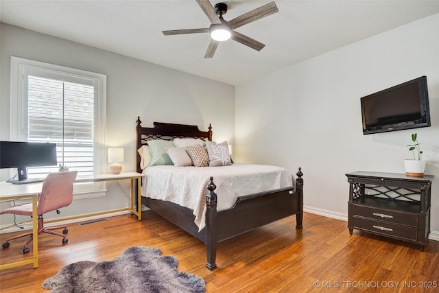 1536 E 35th Pl, Tulsa, OK 74105 - bedroom featuring wood finished floors, a desk, and ceiling fan