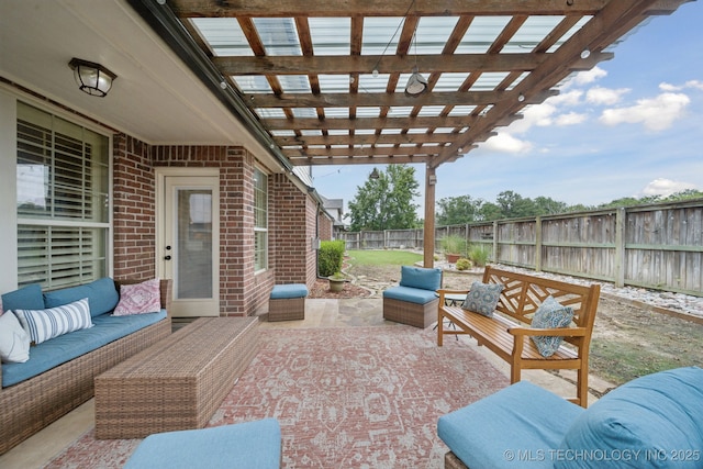 12225 S Glen Ct, Jenks, OK 74037 - fenced backyard featuring outdoor lounge area, a pergola, and a patio