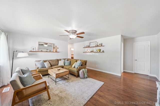 1377 S Wortman Ave, Claremore, OK 74017 - living room featuring wood finished floors and ceiling fan
