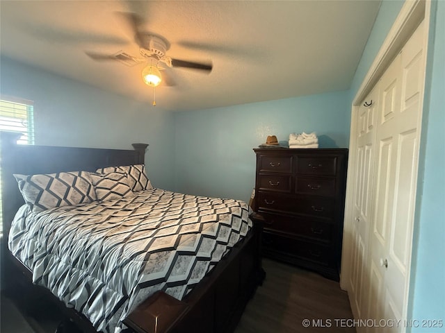 4001 Chaucer, Muskogee, OK 74403 - bedroom featuring dark wood finished floors and ceiling fan