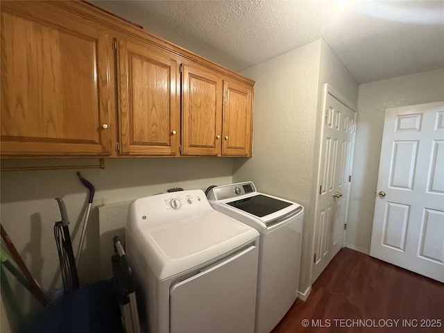 4001 Chaucer, Muskogee, OK 74403 - washroom with washer and clothes dryer, cabinet space, and dark wood-style floors