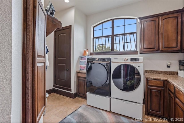 3892 Folsom Rd, Durant, OK 74701 - laundry area featuring separate washer and dryer, cabinet space, and recessed lighting