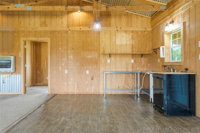 17652 S Hickory St, Sapulpa, OK 74066 - misc room with heating unit, wood walls, and wood finished floors