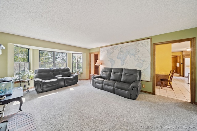 19585 Cottrell Dr, Claremore, OK 74019 - carpeted living area with a textured ceiling and plenty of natural light