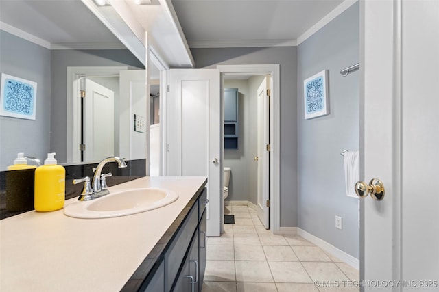 56901 E Walnut, Monkey Island, OK 74331 - bathroom featuring vanity, ornamental molding, and tile patterned flooring