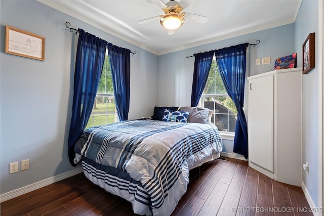56901 E Walnut, Monkey Island, OK 74331 - bedroom featuring wood finished floors, crown molding, and ceiling fan