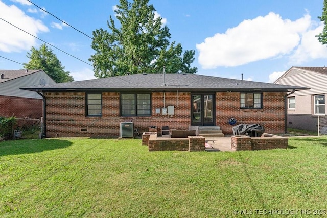 4331 E 28th St, Tulsa, OK 74114 - back of property with a patio area, brick siding, french doors, and roof with shingles