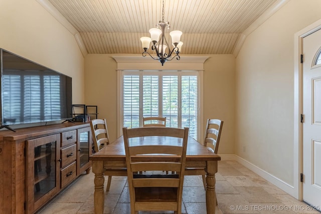 9314 N 96th E Ave, Owasso, OK 74055 - dining room with stone tile floors, a chandelier, lofted ceiling, and wood ceiling