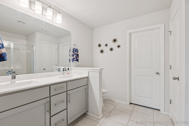 9423 E 132nd Pl S, Bixby, OK 74008 - full bath featuring double vanity, a stall shower, and tile patterned flooring