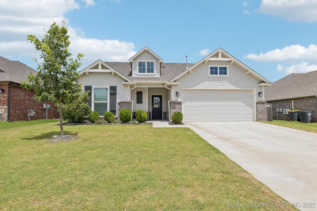 9423 E 132nd Pl S, Bixby, OK 74008 - craftsman house with concrete driveway, a garage, a front lawn, and roof with shingles
