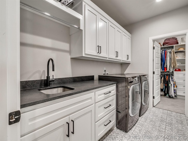 13642 S 21st Pl E, Bixby, OK 74008 - laundry room featuring cabinet space, washing machine and dryer, light colored carpet, and recessed lighting